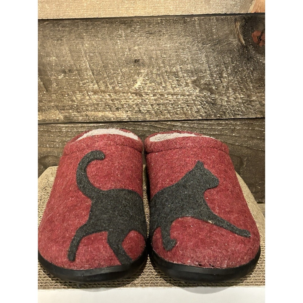 L.L. Bean Daybreak Scuffs Size 11 Red Wool Cat Mule Clogs Slippers Fleece